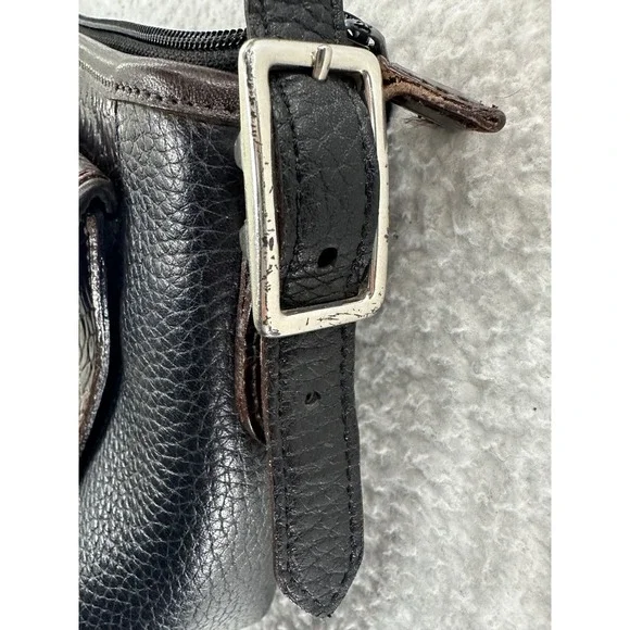 Brighton Croc Embossed Leather Shoulder Bag Purse Brown Black Silver Hardware - Picture 4 of 11